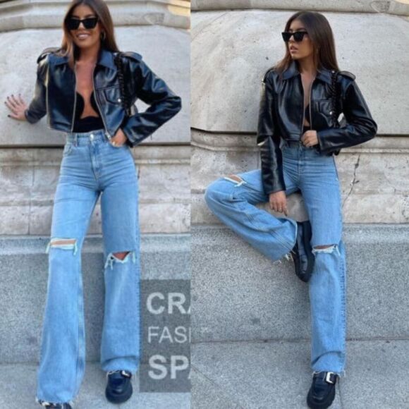 Zara Women's Size L Black Faux Leather Cropped NEW Jacket Boxy Blogger Moto Punk - Picture 3 of 17